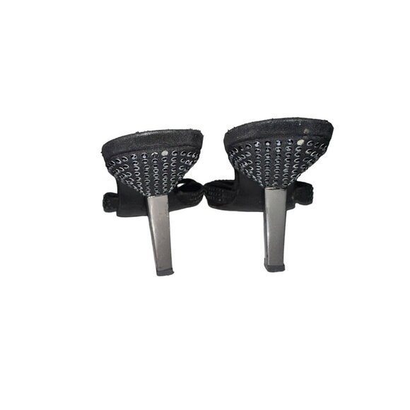 St. John Rhinestone Embellished Black Satin Heels Strappy Sandals Sz 8 AA READ - Picture 4 of 12